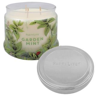 💥 POSLEDNÍ KUSY 🕯️🌸 PARTYLITE Vonná svíčka - tříknotá - GARDEN MINT 1ks Skleněný soudeček se svíčkou a kovovým víkem -...