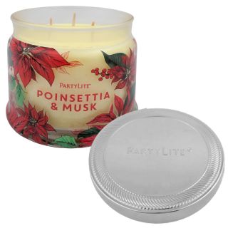 💥 POSLEDNÍ KUSY 🕯️🌸 PARTYLITE Vonná svíčka - tříknotá - POINSETTIA & MUSK 1ks Skleněný soudeček se svíčkou a kovovým víkem...